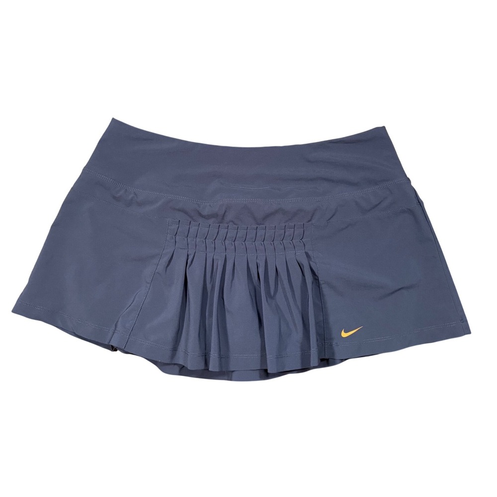 Y2K Workout Nike Dri-FIT Pleated Tennis Skort Athletic Skirt Gray Yellow Swoosh